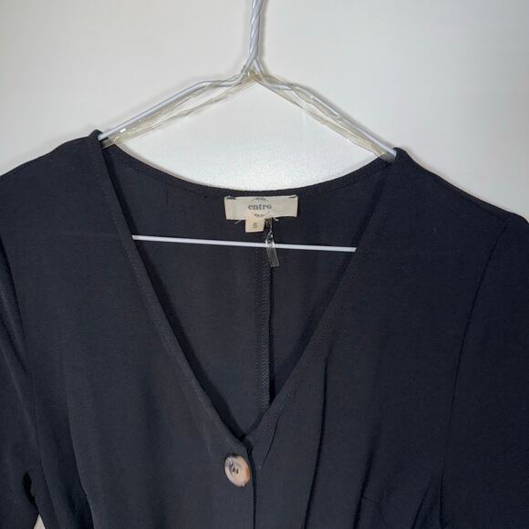 Entro Black Romper Women’s S Button Front Tie Waist 3/4 Sleeve One Piece Casual - Picture 10 of 16